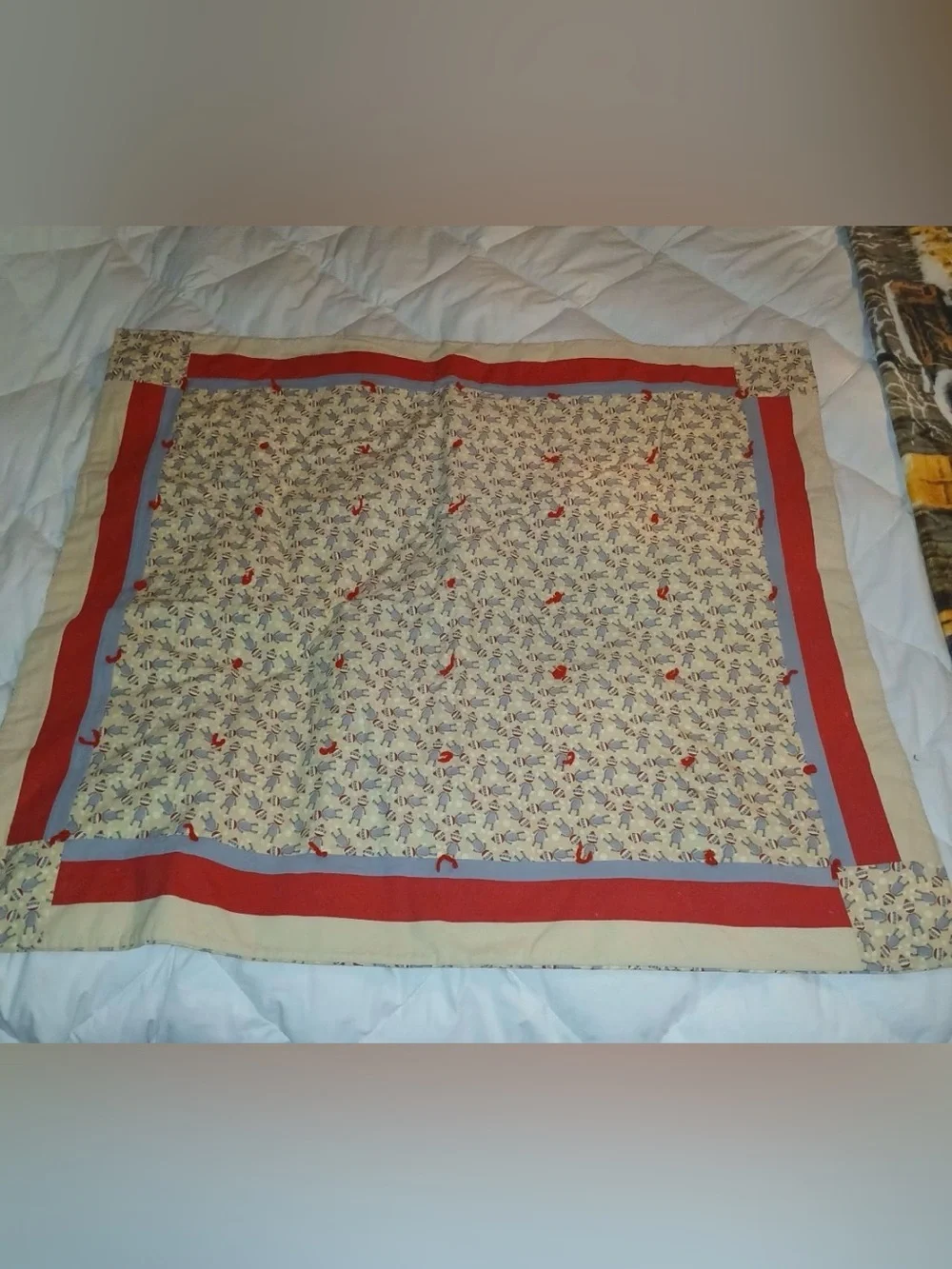 Vintage Baby Quilt Handmade Sock & Red Monkey Print Receiving Blanket